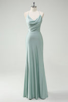 Laden Sie das Bild in den Galerie-Viewer, Glitzer Seladongrün Meerjungfrau Spaghettiträger Langes Ballkleid mit Rücken Schnürung