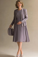 Laden Sie das Bild in den Galerie-Viewer, Vintage Mauve Chiffon Spitze Midi Formelle Kleid mit Jacke