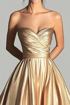 Glitzer Golden Herzhals Langes Formelles Kleid