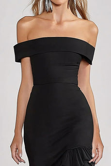 Schwarzes Schulterfreies Gestuftes Chiffon Langes Formelles kleid mit Schlitz