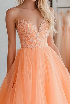 Orange Tüll Gestuftes Langes Ballkleid mit Spitze