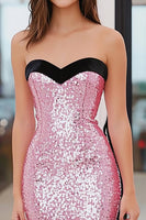 Laden Sie das Bild in den Galerie-Viewer, Rosa Glitzer Herzhals Ballkleid mit Pailletten