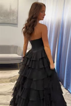 Prinzessin Glitzer Schwarz Korsett Perlen Lange Ballkleid mit Rüschen
