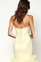 Laden Sie das Bild in den Galerie-Viewer, Gelb Meerjungfrau Schulterfrei Satin Langes Abendkleid mit Rüschen