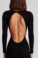 Laden Sie das Bild in den Galerie-Viewer, Schwarz Etui U Boot Ausschnitt Lange Formelle Kleid mit Lange Ärmel