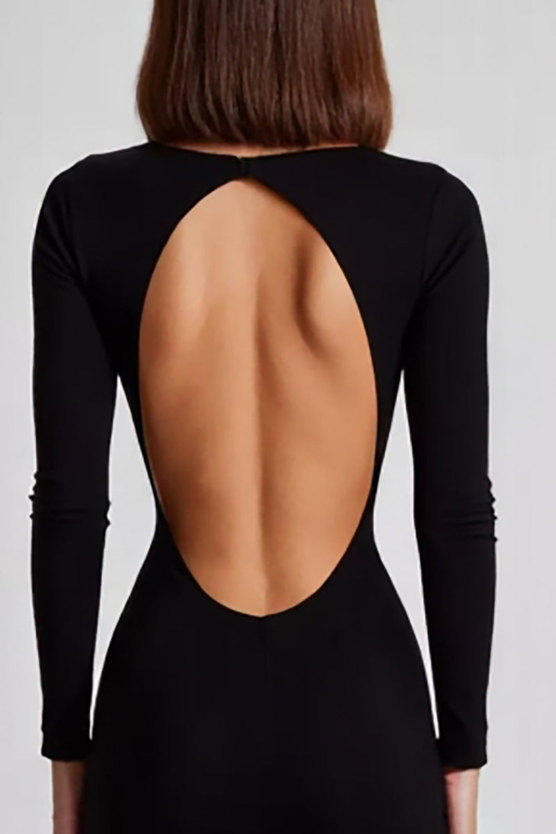 Laden Sie das Bild in den Galerie-Viewer, Schwarz Etui U Boot Ausschnitt Lange Formelle Kleid mit Lange Ärmel