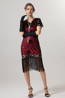 Laden Sie das Bild in den Galerie-Viewer, Glitzernd Schwarz Gold Bodycon Kurz Fransen 20er Jahre Kleid