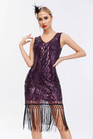 Laden Sie das Bild in den Galerie-Viewer, Glitzernd Schwarz Gold Bodycon Pailletten 20er Jahre Kleid mit Fransen