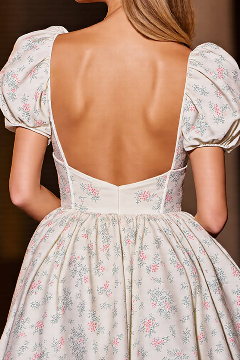 Laden Sie das Bild in den Galerie-Viewer, Blumen Weiß Satin A Linie Kurze Korsett Party Kleid