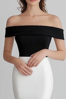 Laden Sie das Bild in den Galerie-Viewer, Schwarz und Weiß Schulterfreie Meerjungfrau Satin Lange Formelle Kleid