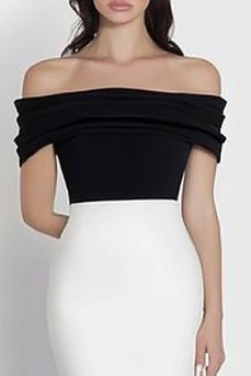 Schwarz und Weiß Meerjungfrau Satin Schulterfreie Lange Formelle Kleid