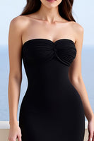 Laden Sie das Bild in den Galerie-Viewer, Schwarz Herz Ausschnitt Sheath Satin Lange Formelle Kleid mit Schlitz