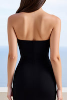 Laden Sie das Bild in den Galerie-Viewer, Schwarz Herz Ausschnitt Sheath Satin Lange Formelle Kleid mit Schlitz