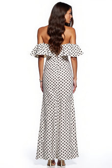 Schwarz und Weiß Sheath Polka Dot Maxi Formelle Kleid mit Schlitz