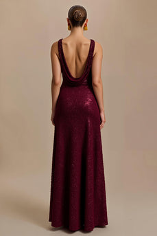 Glitzer Burgunderrot Sheath Pailletten V-Ausschnitt Lang Abendkleid