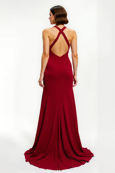 Rotes Satin Sheath Lang Feiertagsparty Kleid mit Schlitz