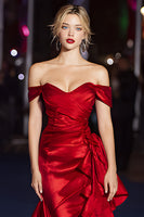 Laden Sie das Bild in den Galerie-Viewer, Dunkelgrün Schulterfrei Meerjungfrau Lange Ballkleid mit Rüschen