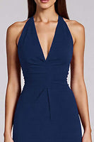 Laden Sie das Bild in den Galerie-Viewer, Schwarz Satin Bodycon Rückenfreie Midi Neckholder Cocktailkleid