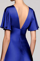 Laden Sie das Bild in den Galerie-Viewer, Schwarz A Linie V Ausschnitt Midi Satin Formelle Kleid mit Rüschen