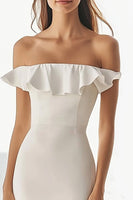 Laden Sie das Bild in den Galerie-Viewer, Elfenbein Satin Maxi Meerjungfrau Standesamtkleid mit Rüschen