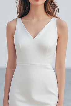 Elfenbein Satin Etui Maxi Standesamtkleid mit Schlitz