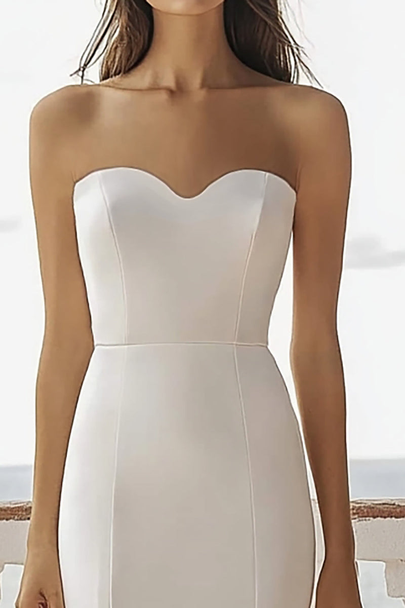 Laden Sie das Bild in den Galerie-Viewer, Elfenbein Satin Meerjungfrau Maxi Standesamtkleid mit Rüschen