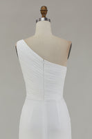 Laden Sie das Bild in den Galerie-Viewer, Elfenbein Eine Schulter Chiffon Maxi Standesamtkleid mit Schlitz