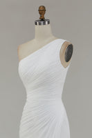 Laden Sie das Bild in den Galerie-Viewer, Elfenbein Eine Schulter Chiffon Maxi Standesamtkleid mit Schlitz