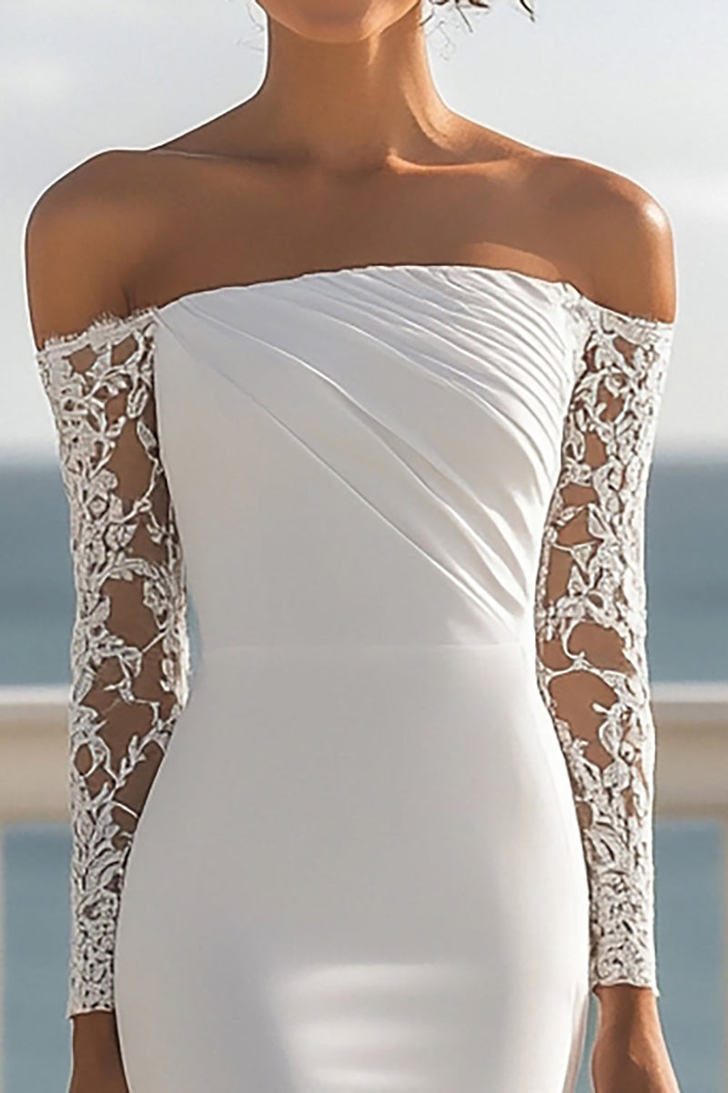 Laden Sie das Bild in den Galerie-Viewer, Elfenbein Meerjungfrau Chiffon Long Ärmel Hochzeitskleid