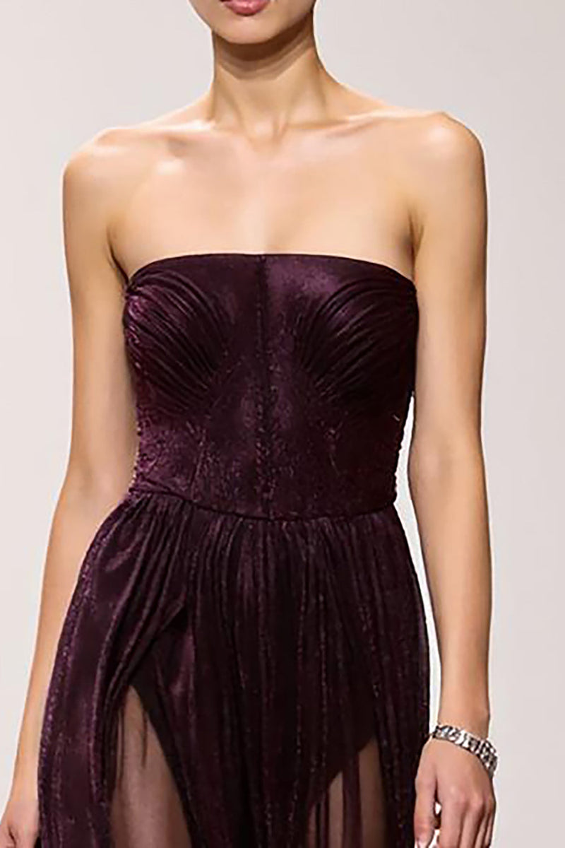 Laden Sie das Bild in den Galerie-Viewer, Einfach Kaffee Etuikleid Trägerlos Lang Abendkleid