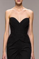 Laden Sie das Bild in den Galerie-Viewer, Schwarz Meerjungfrau Herzausschnitt Maxi Abendkleid mit Schlitz