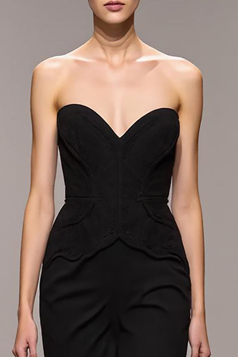 Laden Sie das Bild in den Galerie-Viewer, Schwarz Meerjungfrau Herzausschnitt Maxi Abendkleid mit Schlitz