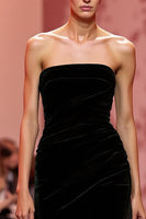 Laden Sie das Bild in den Galerie-Viewer, Schwarz Samt Trägerlos Meerjungfrau Lang Abendkleid