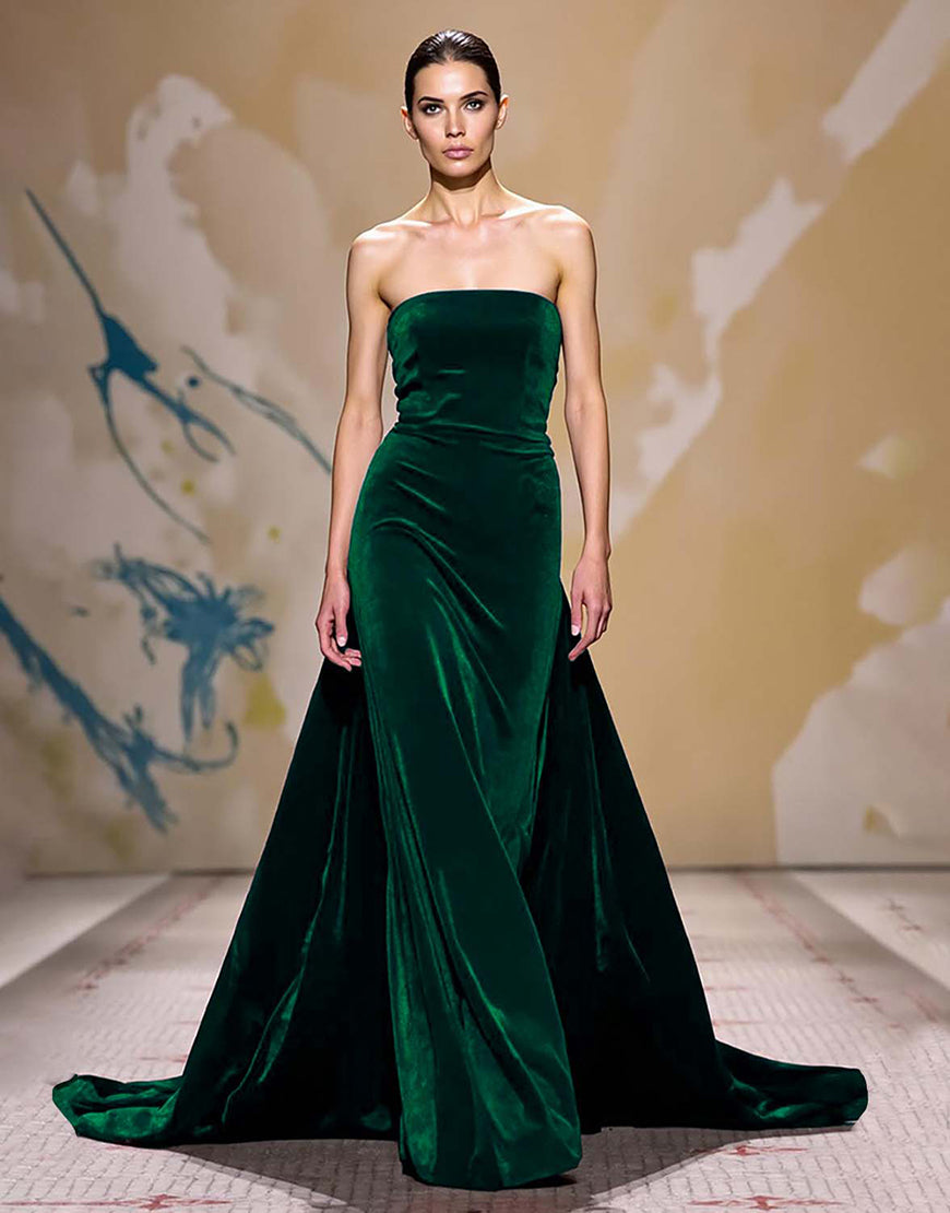 Laden Sie das Bild in den Galerie-Viewer, Dunkelrot Samt Trägerlos Lang Abendkleid