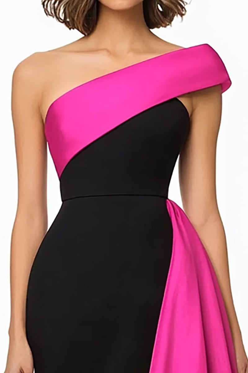 Laden Sie das Bild in den Galerie-Viewer, Schwarz und Weiß Meerjungfrau Satin Lange Abendkleid mit Rüschen