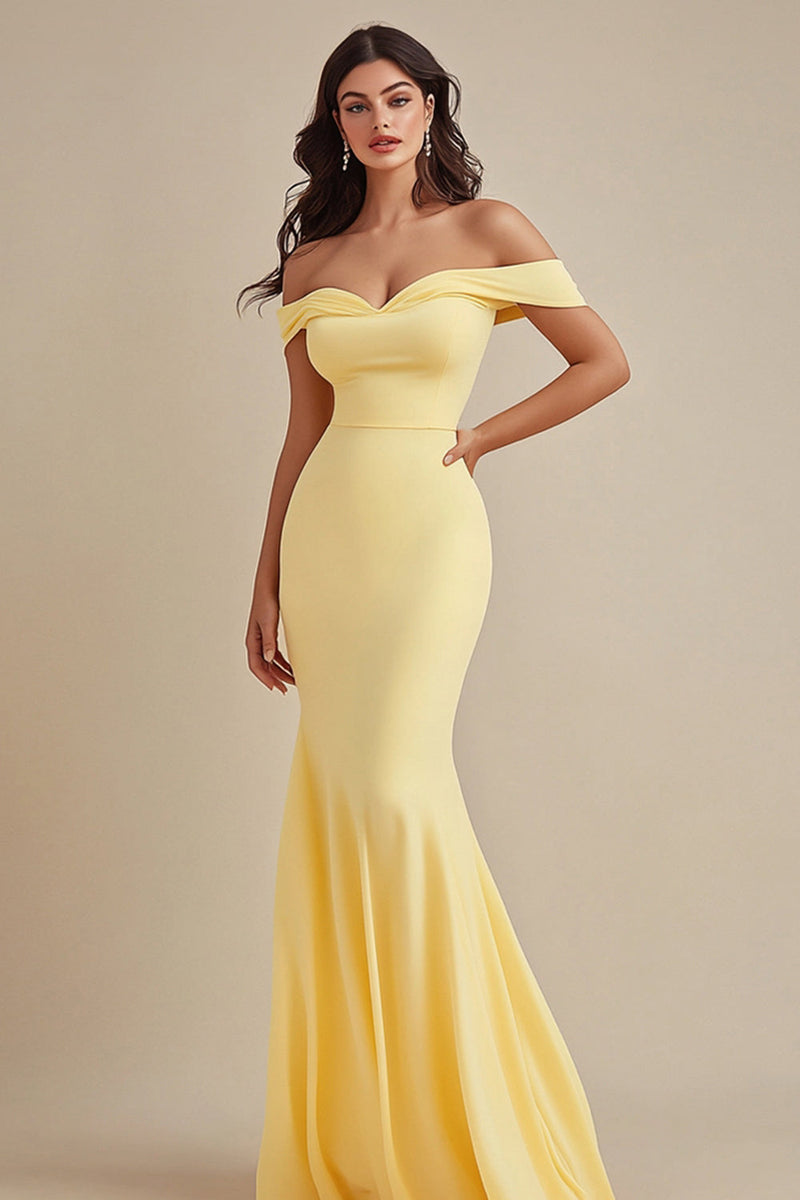 Laden Sie das Bild in den Galerie-Viewer, Schwarz Satin Schulterfreie Lange Meerjungfrau Abendkleid