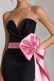 Schwarz und Rosa Sheath Satin Lange Abendkleid mit Bow