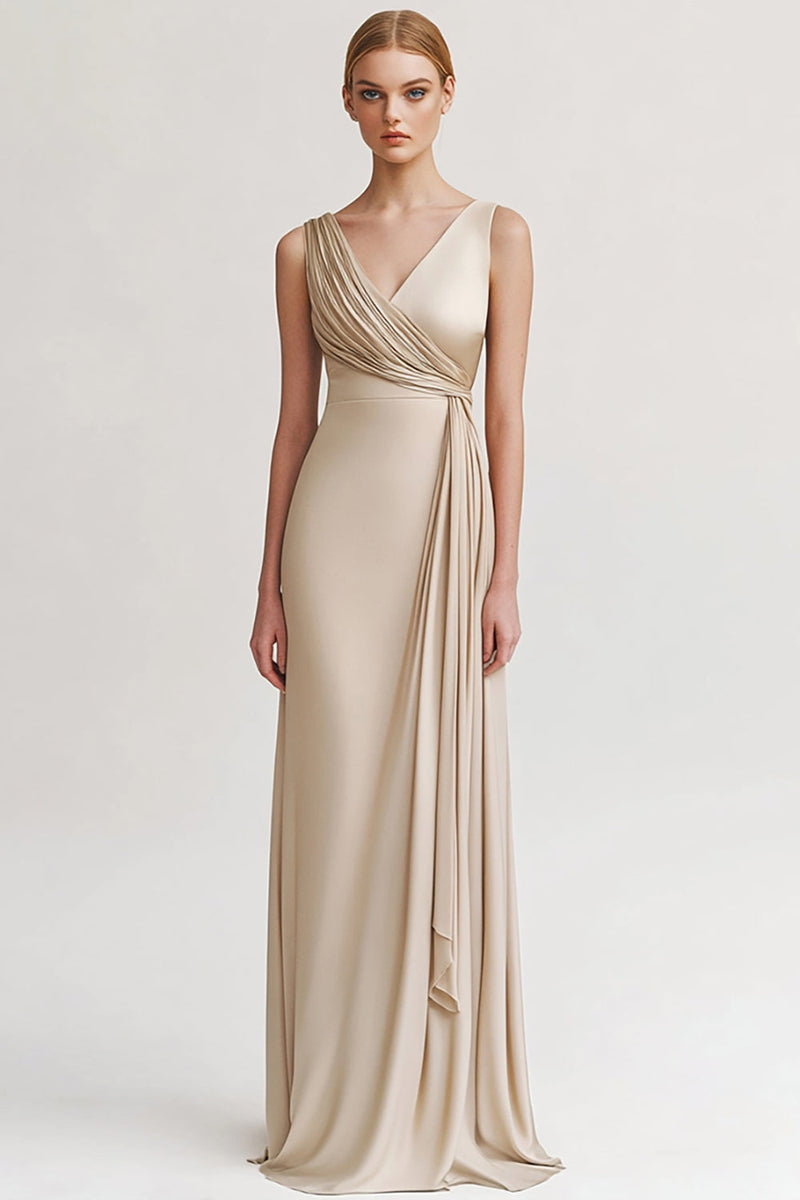 Laden Sie das Bild in den Galerie-Viewer, Schwarz V Ausschnitt Sheath Lange Abendkleid mit Rüschen