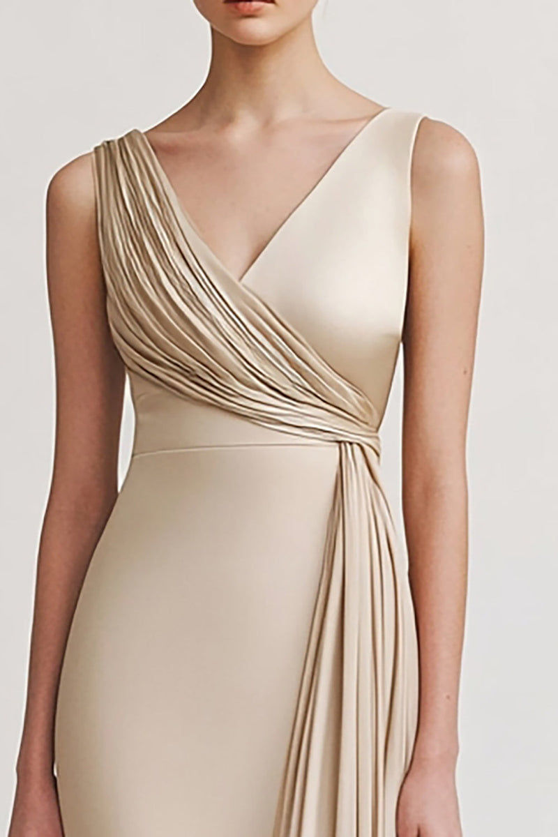 Laden Sie das Bild in den Galerie-Viewer, Schwarz V Ausschnitt Sheath Lange Abendkleid mit Rüschen