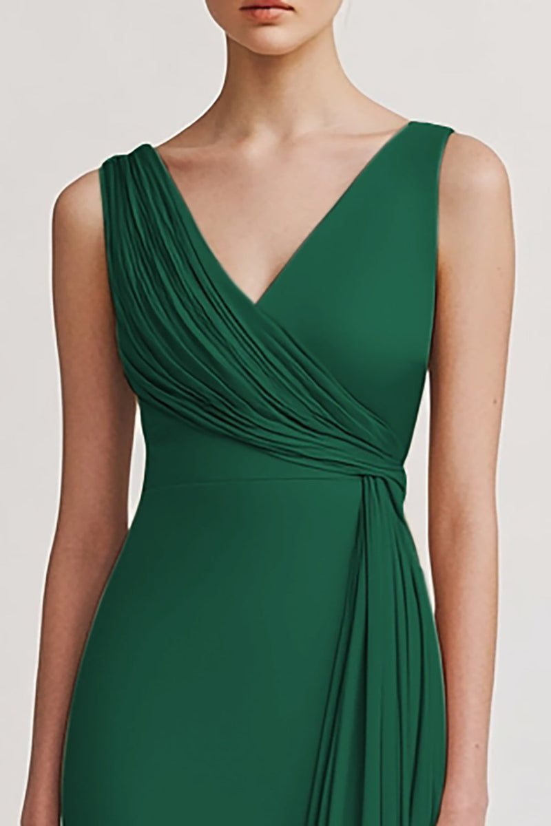 Laden Sie das Bild in den Galerie-Viewer, Schwarz V Ausschnitt Sheath Lange Abendkleid mit Rüschen