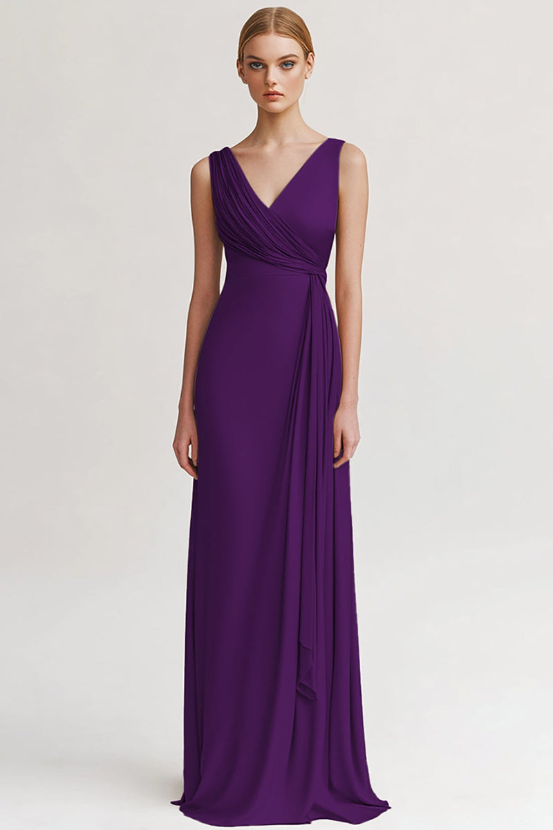 Laden Sie das Bild in den Galerie-Viewer, Schwarz V Ausschnitt Sheath Lange Abendkleid mit Rüschen