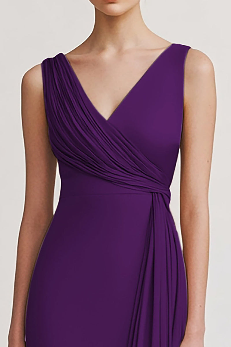 Laden Sie das Bild in den Galerie-Viewer, Schwarz V Ausschnitt Sheath Lange Abendkleid mit Rüschen