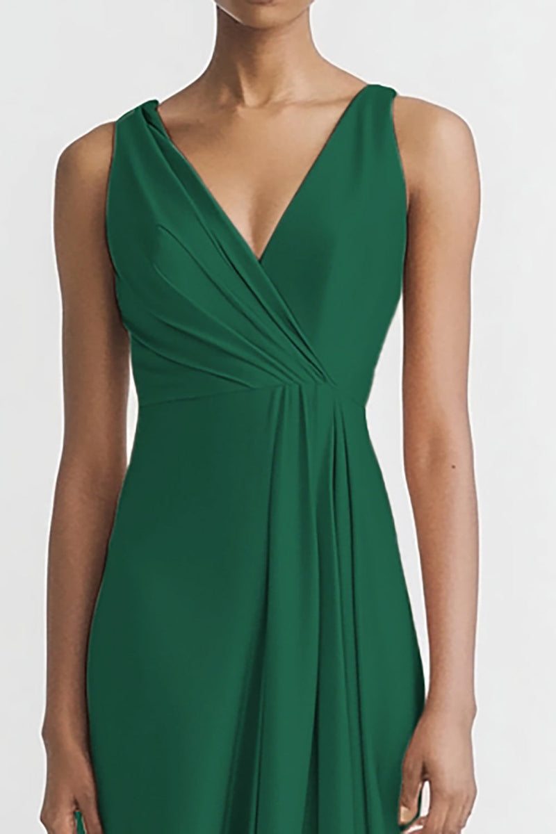 Laden Sie das Bild in den Galerie-Viewer, Schwarz Satin A Linie Rüschen V Ausschnitt Lange Abendkleid