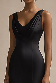 Schwarz Satin V Ausschnitt Lange Meerjungfrau Abendkleid