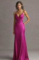 Laden Sie das Bild in den Galerie-Viewer, Fuchsia Satin Sheath Spaghettiträger Lange Abendkleid