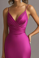 Laden Sie das Bild in den Galerie-Viewer, Fuchsia Satin Sheath Spaghettiträger Lange Abendkleid