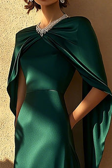 Dunkelgrün A Linie Satin Lange Abendkleid mit Cape