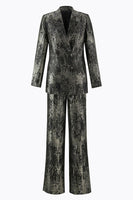 Laden Sie das Bild in den Galerie-Viewer, Schwarz Gold 2 Teilig Festliches Damen Ensemble mit Revers