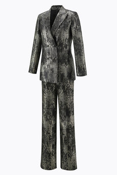 Schwarz Gold 2 Teilig Festliches Damen Ensemble mit Revers