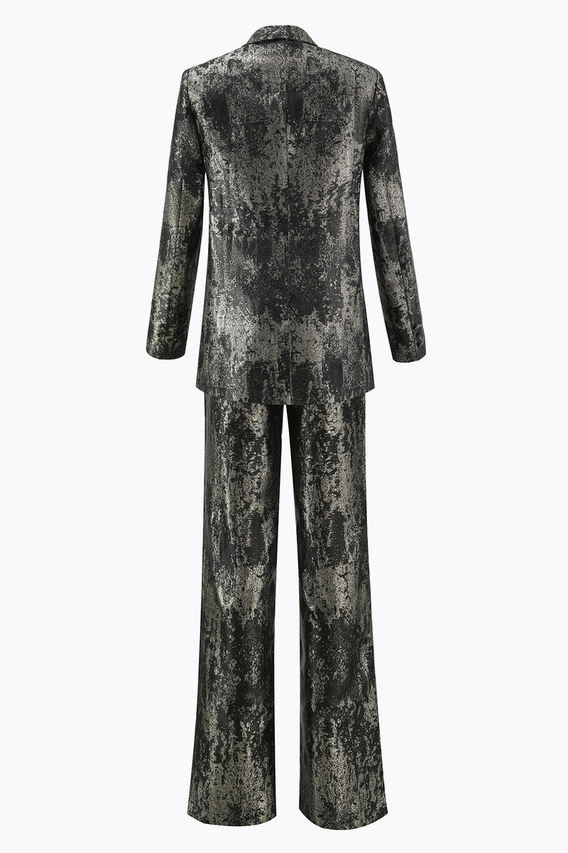 Laden Sie das Bild in den Galerie-Viewer, Schwarz Gold 2 Teilig Festliches Damen Ensemble mit Revers